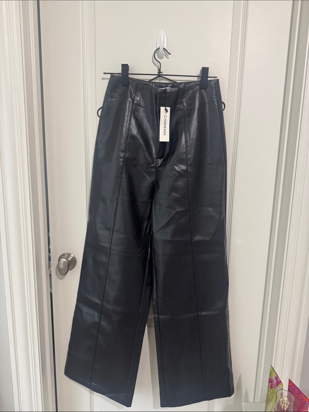Black Faux Leather Wide-Leg Trousers